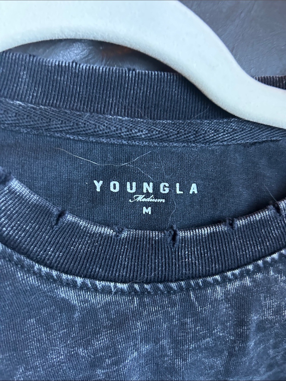 YoungLA Black Acid-Wash Long Sleeve Tee with White Logo - Picture 7 of 8